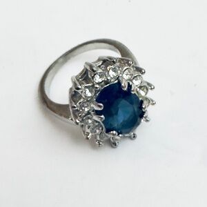 Princess Diana Replica Wedding Ring, Silver and Blue Gemstone‎ size 6 costume